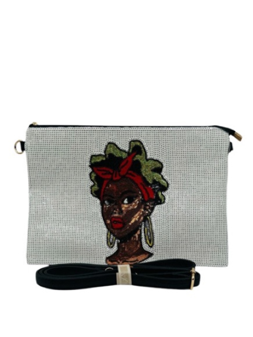 NWOT African American Woman Design Sequin Clutch Crossbody Clutch Bag